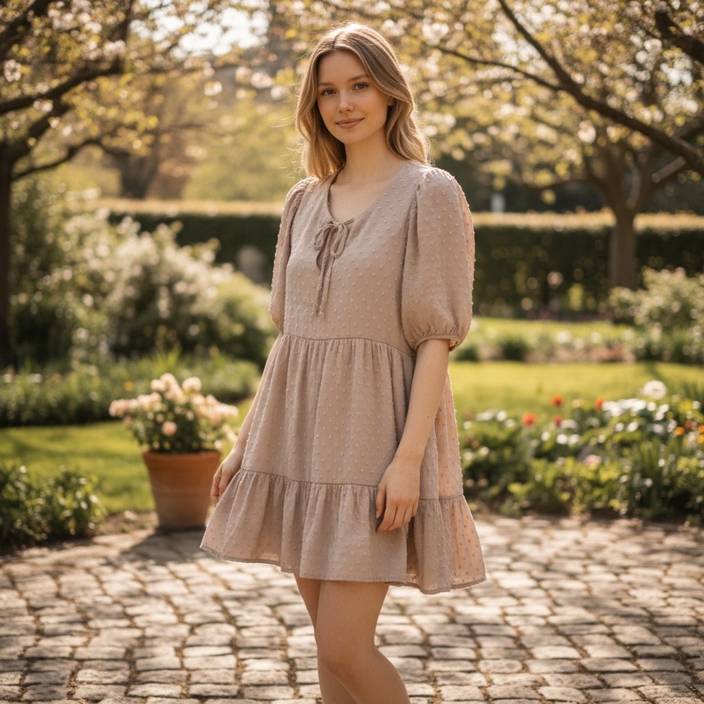 Altar’d State Brown Gauze Tie Front Babydoll Dress M